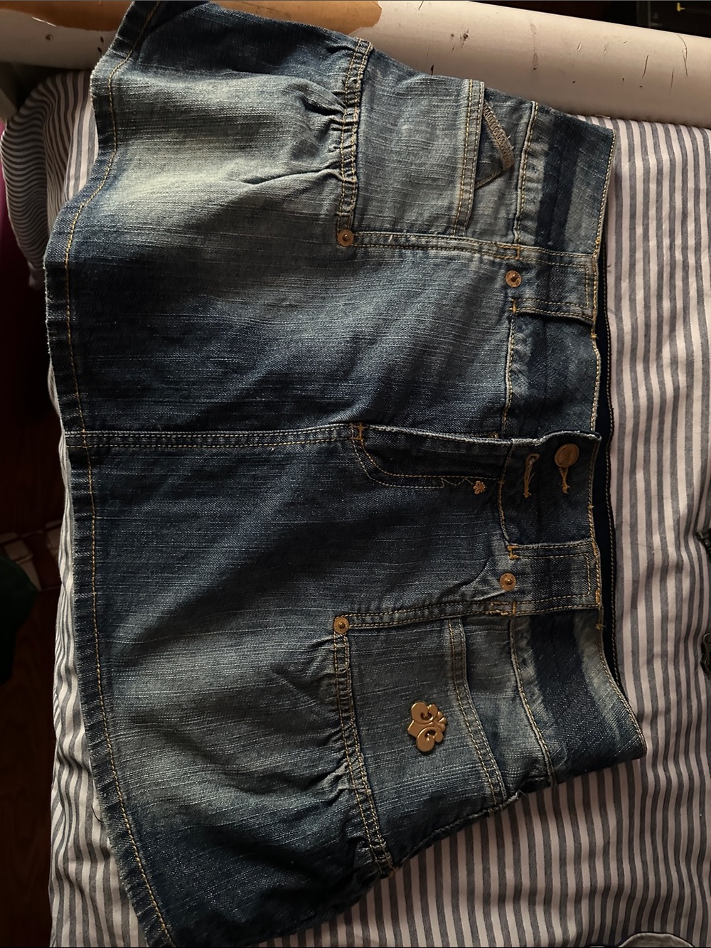 Dereon Denim Mini Skirt in Dark Blue Wash